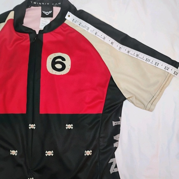 TwinSix Cycling Jersey Women's Large 3/4Zipper Pockets ShortSleeve ScarletSkulls - Picture 4 of 6
